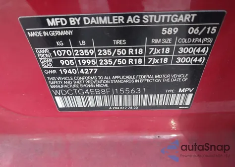 2015 Mercedes-Benz Gla 250 z USA, uszkodzony, nr VIN WDCTG4EB8FJ155631